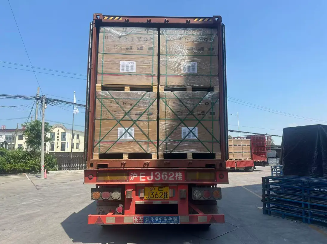 Packed equipment loaded inside an open shipping container
