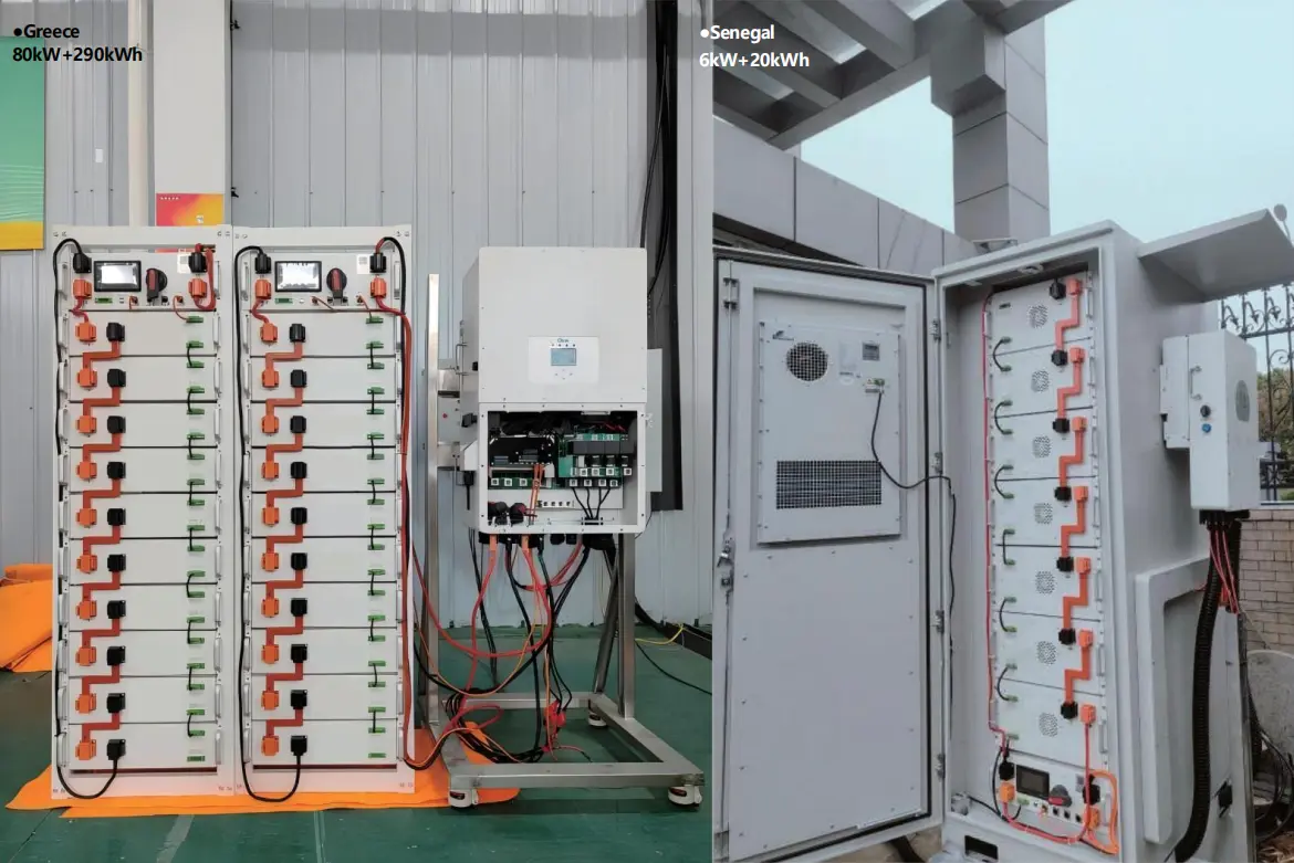 Greece and Senegal battery storage installation reference imagery