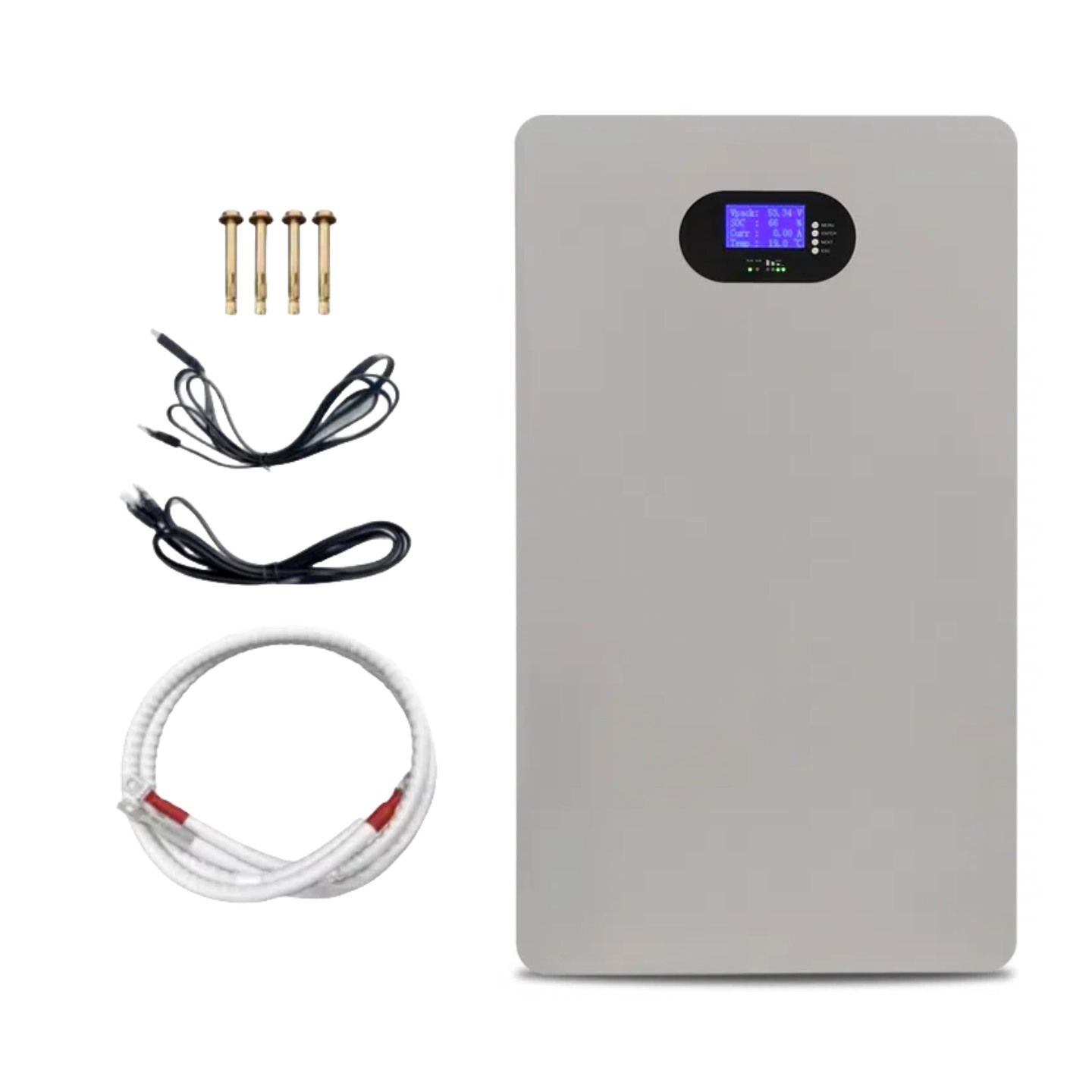 AINEGY 10 kWh wall-mounted LiFePO4 battery with mounting kit and cables