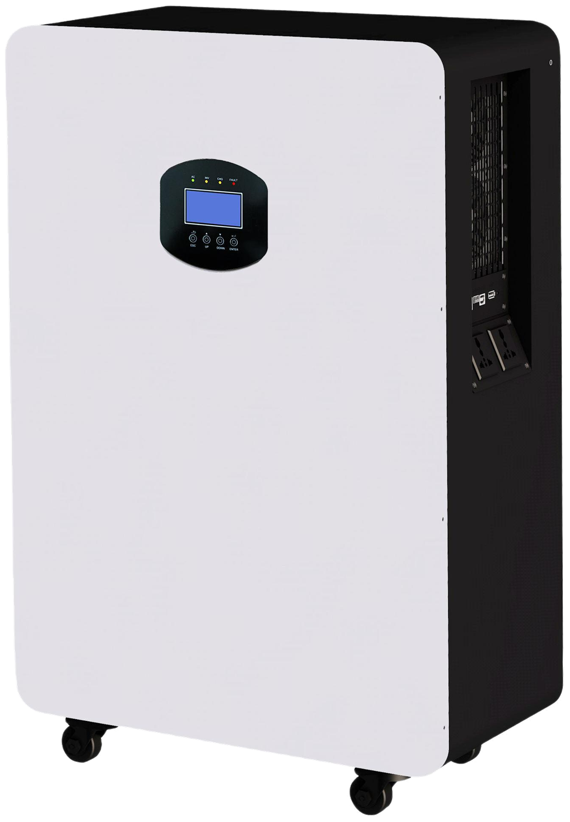 AINEGY 5 kWh LiFePO4 battery, three-quarter view with side terminals