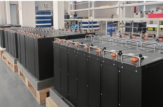 Black battery cabinets on pallets