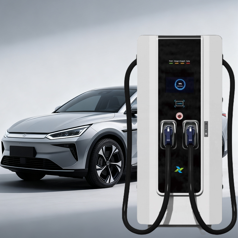 TRESUN-TECH 80/120/160kW DC EV charger beside a passenger car