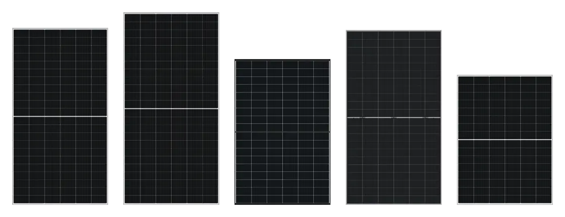 Three overlapping black monocrystalline solar modules
