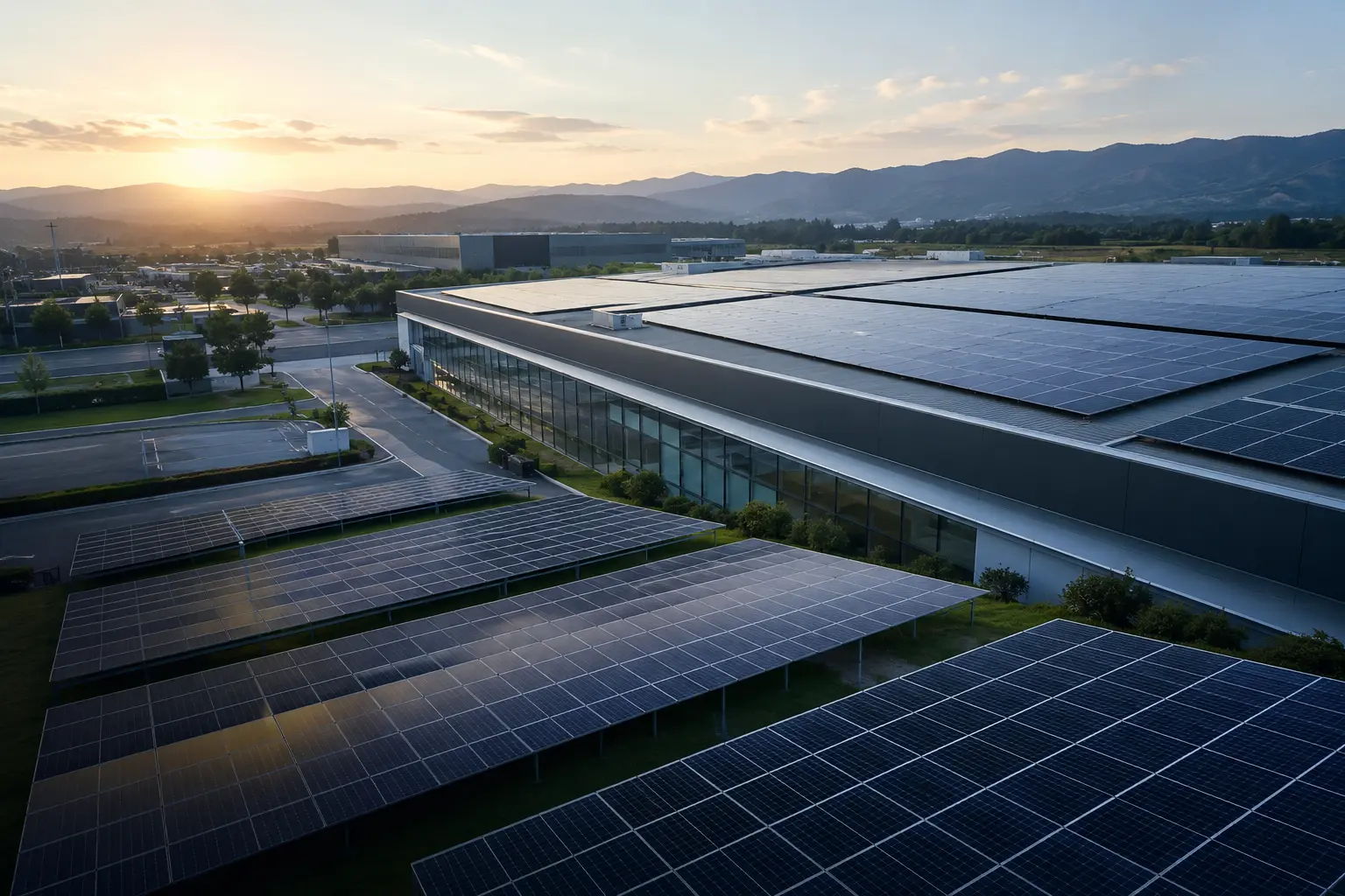 Commercial rooftop and ground-mounted solar module installation