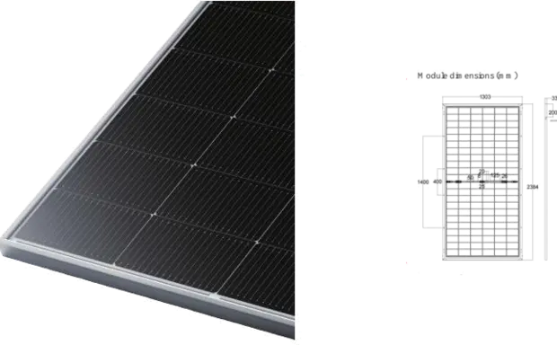 ET132HBG 695-720W 132-cell solar module and module outline from the supplied PDF